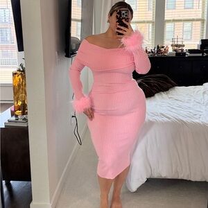 Fashion Nova Pink Off-Shoulder Long Sleeve Dress